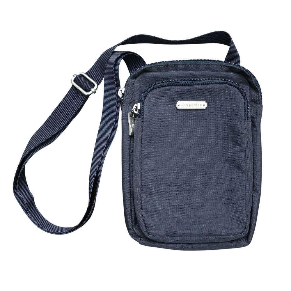 Baggalini Dual Zipper RFID Navy Crossbody Bag